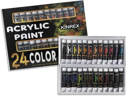 KINREX Juego de pintura acrílica, juego de arte de 24 colores, 0.4 fl oz cada uno, colores no tóxicos y vibrantes, el mejor regalo de manualidades