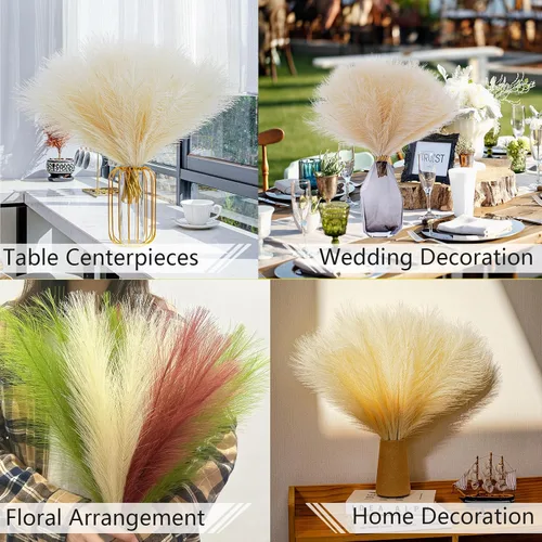 Miniatura 7 de 10 tallos de hierba de pampa sintética - 17.7" Hierba artificial de pampa decorativa esponjosa, pequeño arreglo floral de hierba de pampa y relleno