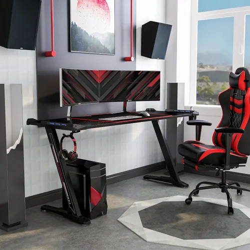Miniatura 4 de Homes: Inside + Out Kindira - Escritorio moderno de acero para juegos con puertos USB, alfombrilla de mouse de PC y portavasos giratorio