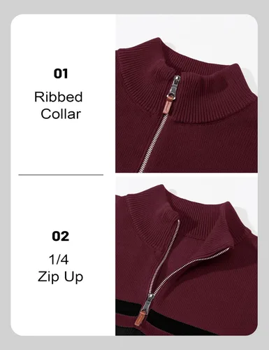 Miniatura 5 de MAGCOMSEN Suéteres de algodón con cremallera de 1/4 para hombre, suéter tipo polo, a rayas, para otoño e invierno, sudaderas cálidas
