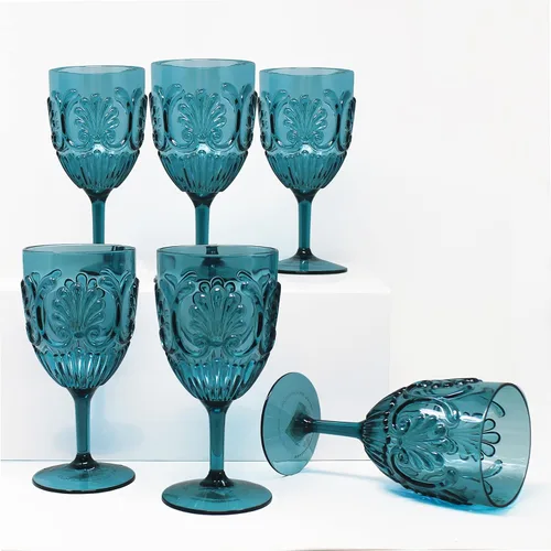 Miniatura 3 de Le Cadeaux Fleur - Juego de 6 copas de vino de policarbonato resistente a los golpes para interiores y exteriores, color azul