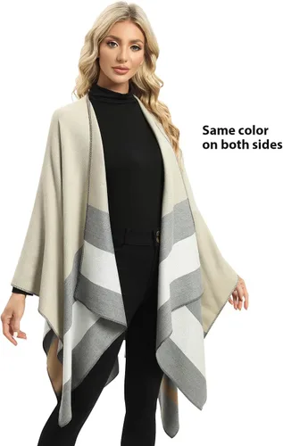 Miniatura 17 de Femdouce Manta cálida para mujer, ligera, con frente abierto, capa tipo poncho para primavera, otoño e invierno