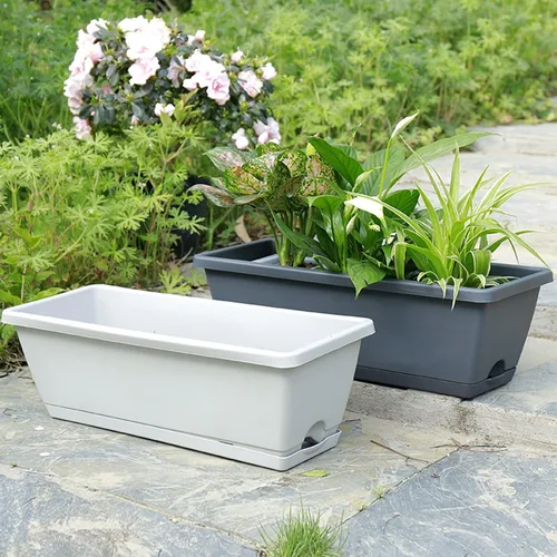 Miniatura 4 de Macetero para ventana, macetas de plástico para verduras, macetas rectangulares de 17 pulgadas con platillos para jardín interior y exterior