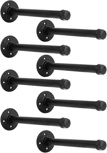 Juego de 8 soportes industriales para estantes de tubería de 12 pulgadas, soportes de estantería de hierro negro rústicos montados en la pared,
