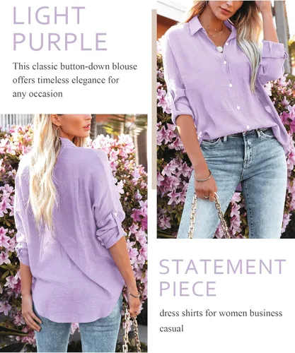 Miniatura 9 de Odosalii - Camisas con botones para mujer, con cuello en V, manga larga, enrolladas, blusas elegantes y formales para negocios y ocasiones casuales