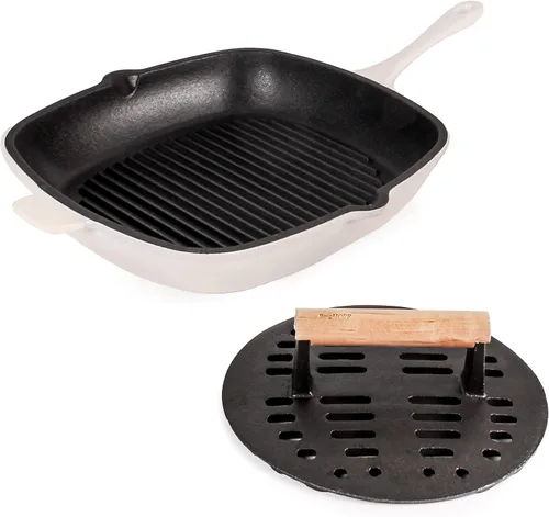 Miniatura 8 de BergHOFF Cast Iron2Piece Grill Set - Prensa para parrilla y prensa para carne, rojo