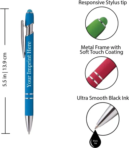 Miniatura 2 de ExpressDesigns™ - Bolígrafos personalizados premium con lápiz óptico Ráfaga de color Bolígrafos personalizados con nombre impreso de metal suave