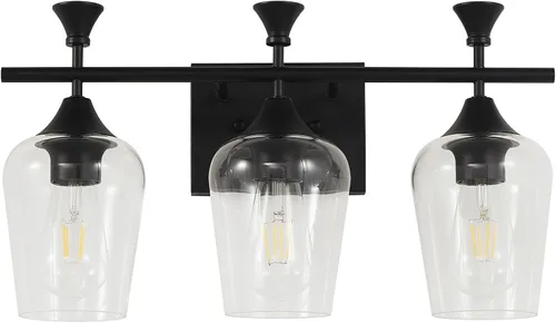 Miniatura 12 de Lámparas de baño (2 luces, 38 cm), luces de tocador mate negras para baño con pantalla de vidrio esmerilado blanco, luces de pared modernas