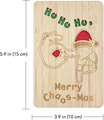 Miniatura 2 de 67 divertidas tarjetas de madera de Navidad, Ho Merry Chaos‑Mas, interior rojo en blanco para mensaje personalizado, regalo para familiares