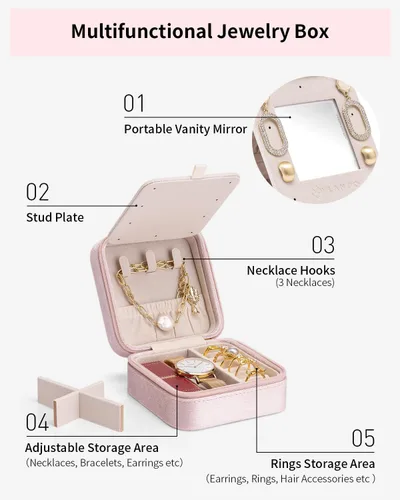 Miniatura 4 de Vlando Artículos esenciales de viaje para mujer, joyero, accesorios de viaje para adolescentes, cosas de moda, organizador de collares, aretes