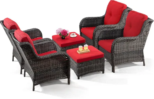 Miniatura 61 de Juego de 2 sillas de patio giratorias de 360 grados para exteriores y mesa auxiliar a juego – 3 sillas deslizantes de mimbre para patio con cojines