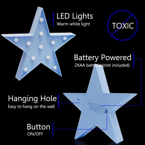 Miniatura 6 de Luz nocturna LED de marquesina, funciona con pilas, lámpara de mesa de escritorio en forma de estrella para niños, bebé, niño, regalo de niña, Azul