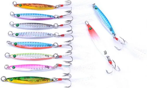 Miniatura 4 de Aorace 10 piezas de metal duro jigs buceo pesca mar señuelos minnow Popper cebos aparejos Crankbait agua salada señuelos de agua dulce con pluma