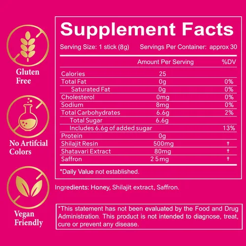 Miniatura 2 de Palitos de miel Shilajit pura del Himalaya de 500 mg con azafrán, palitos de miel Shilajit para mujeres con más de 75% de ácido fúlvico, más de 85