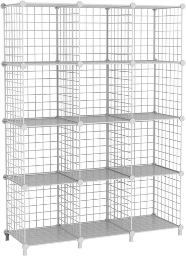Miniatura 7 de Organizador de almacenamiento de 12 cubos, estantería de cubo de alambre de metal, 11.8 pulgadas de largo x 11.8 pulgadas de ancho x 11.8 pulgadas