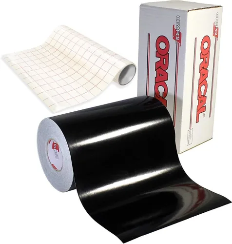 ORACAL Vinilo adhesivo negro brillante para manualidades, para Cameo, Cricut y Silueta incluyendo rollo de papel de transferencia transparente (6 x