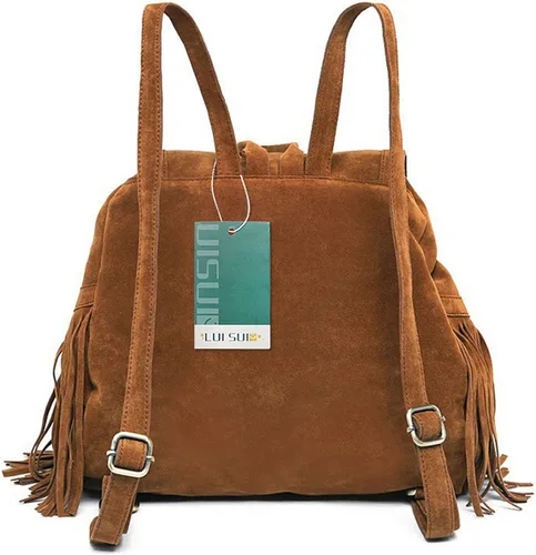 Miniatura 7 de Mochila para mujer, bolso de hombro con flecos y borlas, de piel sintética, bolso de viaje de moda