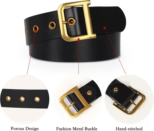 Miniatura 242 de Cinturón de cuero clásico con hebilla de metal para mujer con vestido de jeans