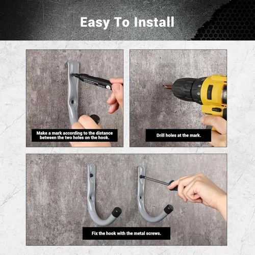 Miniatura 6 de HOME MASTER HARDWARE Paquete de 12 ganchos de pared de almacenamiento de garaje resistentes de 4 pulgadas, ganchos de acero J para colgar escaleras