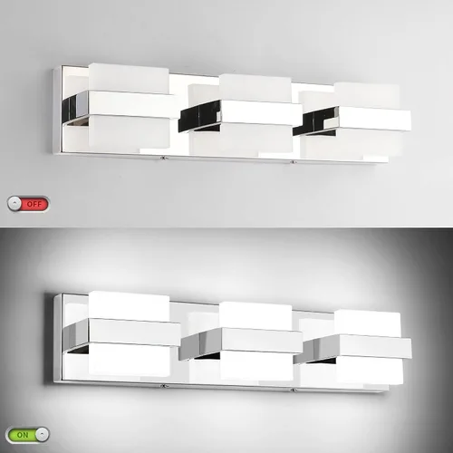 Miniatura 8 de SOLFART Lámpara de baño cromada de 3 luces, luz de tocador sobre el espejo, lámparas LED modernas, 5 colores de temperatura ajustable moderna
