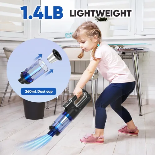 Miniatura 7 de Aspiradora Inalámbrica para Automóvil y Soplador de Aire, 18000 Pa Aspiradora de Mano con Motor sin Escobillas de 130 W, Batería Recargable de 2500