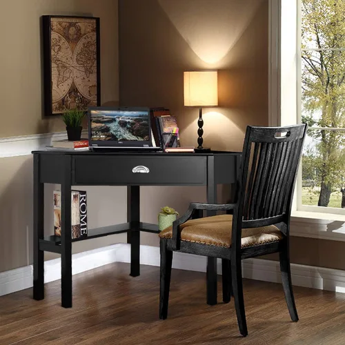 Miniatura 2 de RELAX4LIFE Escritorio esquinero para computadora triangular con cajón y estantes, mesa estable para computadora portátil, escritorio para oficina