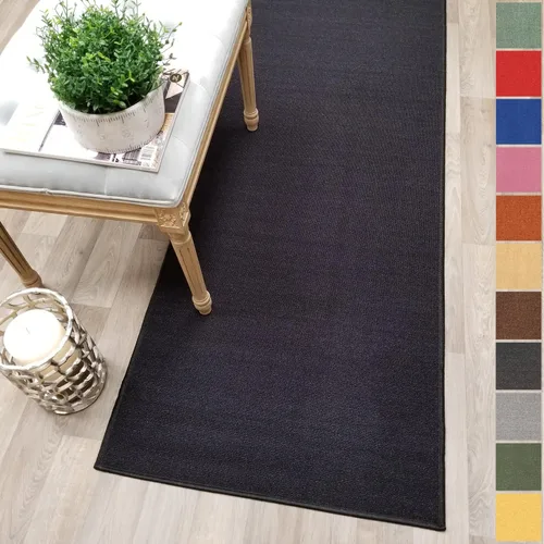 Alfombra Pasillo Escalera Antideslizante con Respaldo de Goma Color Negro Sólido Liso Tamaño Personalizado 22 pulgadas de Ancho Elige Tu Longitud
