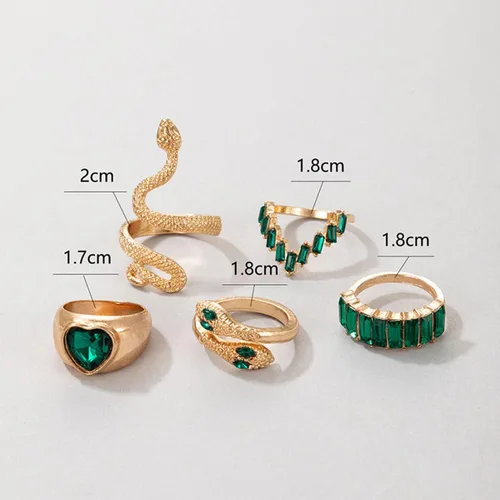 Miniatura 3 de Anillos de serpiente de cristal verde para mujeres y adolescentes, conjuntos de anillos de dedo apilables estilo bohemio, retro, anillos simples a