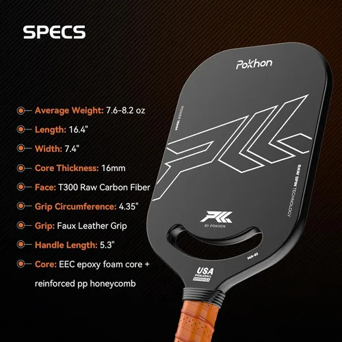 Miniatura 2 de Carbon Fiber Pickleball Paddle, Professional Raw Carbon Fiber Pickleball for Power & Control, Polymer Honeycomb Core, USAPA Approved T300 Pickleball