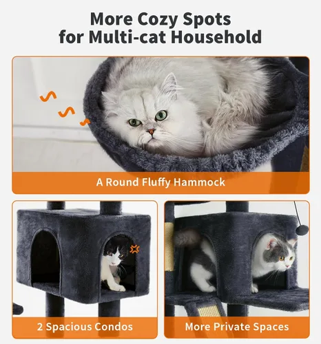 Miniatura 4 de Made4Pets - Árbol alto para gatos, torre de árbol para gatos de interior grande y adulto, torre moderna para gatos con poste rascador, hamaca