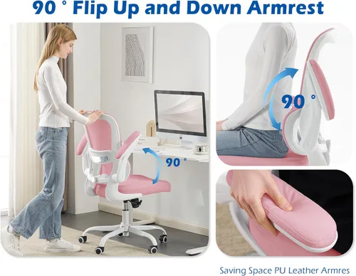 Miniatura 6 de TRALT Silla de oficina ergonómica, silla de escritorio con soporte lumbar ajustable, silla de computadora cómoda de malla con reposabrazos Rosa