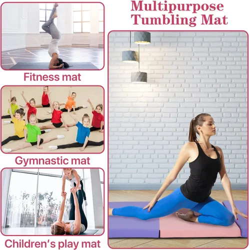 Miniatura 6 de Colchoneta de gimnasia plegable de 6 x 4 x 2 pulgadas de grosor, para gimnasio en casa, antideslizante, portátil, con asas de transporte, para niños