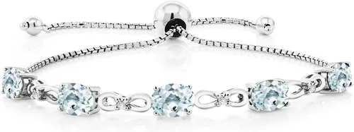 Miniatura 26 de Gem Stone King Pulsera de tenis de diamantes cultivados en laboratorio con piedra natal de 3-6 quilates para mujer, plata de ley 925, ovalada