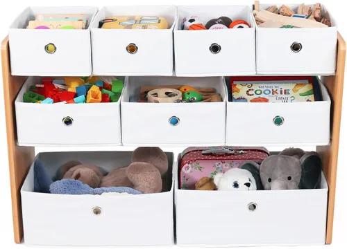 Miniatura 6 de Humble Crew Organizador de almacenamiento de juguetes con 9 cubos de tela extraíbles, gris claro/gris, organizador de juguetes de primera calidad