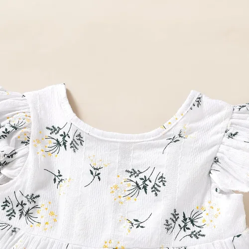 Miniatura 4 de Vestido bohemio de lino para niña pequeña, vestido casual sin mangas con volantes y estampado floral liso para verano y playa