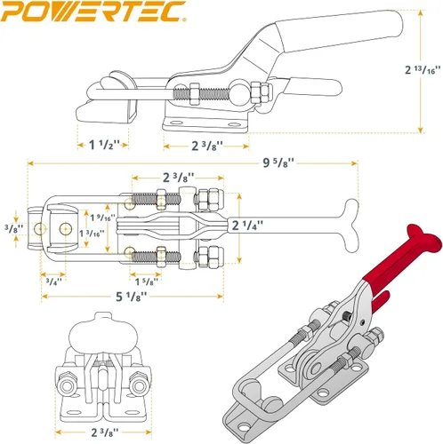 Miniatura 6 de POWERTEC Paquete de 2 Abrazaderas de Palanca, Capacidad de Sujeción de 2000 libras, 40341 Pestillo Ajustable de Perno en U con Autobloqueo y Agarre