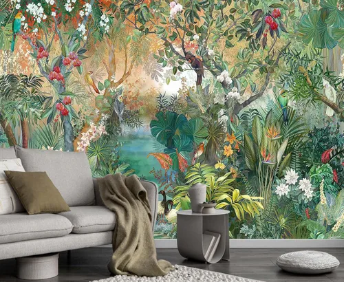 Miniatura 14 de Papel tapiz de hojas de plátano verde, papel tapiz de monsteras botánicas de selva tropical para sala de estar y dormitorio (no autoadhesivo)