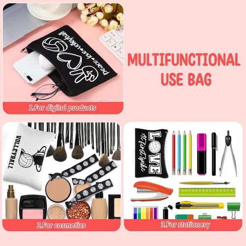 Miniatura 4 de Sotiff 24 bolsas de cosméticos de voleibol y coleteros deportivos para el cabello, regalos de equipo deportivo, bolsas de maquillaje de lona, ligas