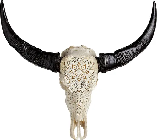 Miniatura 15 de Skull Bliss - Auténtica calavera de búfalo tallada a mano de taxidermia real/Decoración de pared única con calavera de toro real/Decoración genuina