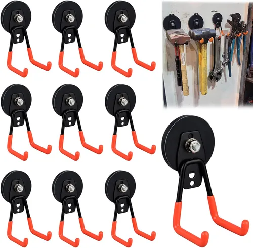Miniatura 12 de ULIBERMAGNET Ganchos Magnéticos Ultimate Fuertes, Imán Grande con Ganchos para Herramientas de Trabajo Pesado, Sierra Caladora, Manguera, Paquete