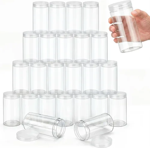 Miniatura 43 de SATINIOR 24 frascos de plástico transparente vacíos con tapas, recipientes de almacenamiento redondos de boca ancha para productos de belleza