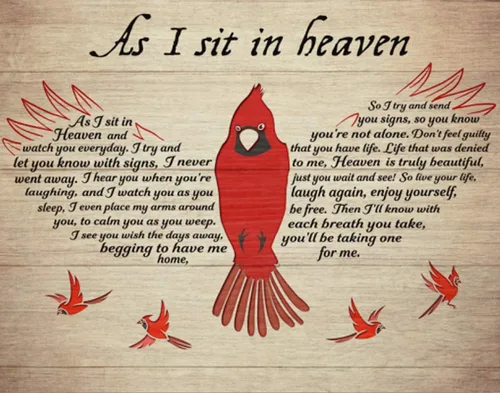 AMELIA SHARPE - Cartel vintage de hojalata con la frase "Cardinal that fell from the sky when I was sitting in Heaven" Decoración de pared para el