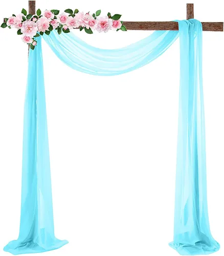 Miniatura 11 de Firlar Cortinas de arco de boda, cortina de telón de fondo transparente rosa de 18 pies, cortina de tela de gasa transparente, paneles drapeados