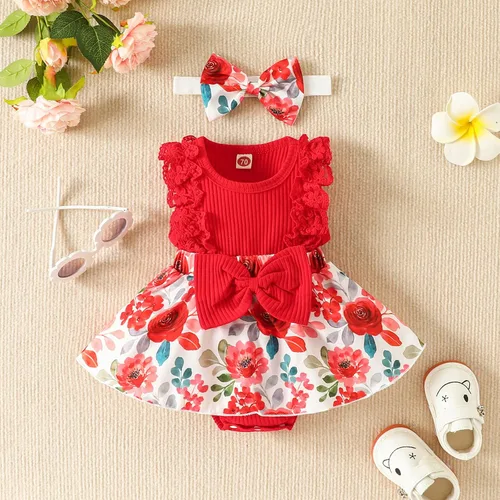 Miniatura 44 de Mubineo Ropa de verano para bebé niña, sin mangas, encaje floral, vestido de mameluco para recién nacido