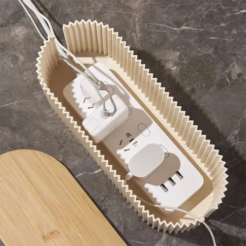 Miniatura 6 de Caja de organización de cables con cubierta de bambú sólido, 12.6 x 5.4 x 4.4 pulgadas, ocultador de salida de suelo, organizador de cables