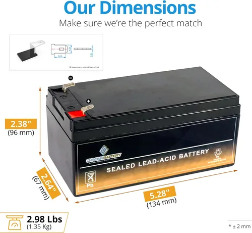 Miniatura 2 de CB CHROMEBATTERY Batería de 12 V 3.2 AH sin mantenimiento para sistemas de alarma, scooters, juguetes, luces de emergencia y más – Terminal de pala