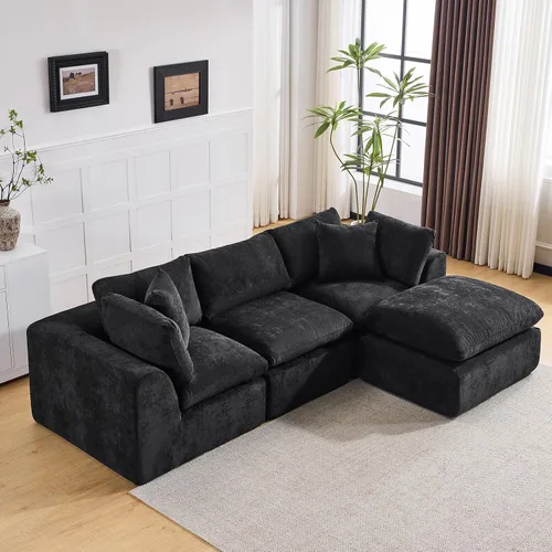 Miniatura 11 de Sofá sin hueso de 140 pulgadas para sala de estar, sofá modular de gran tamaño de 7 plazas con otomana, no requiere montaje, felpilla moderna