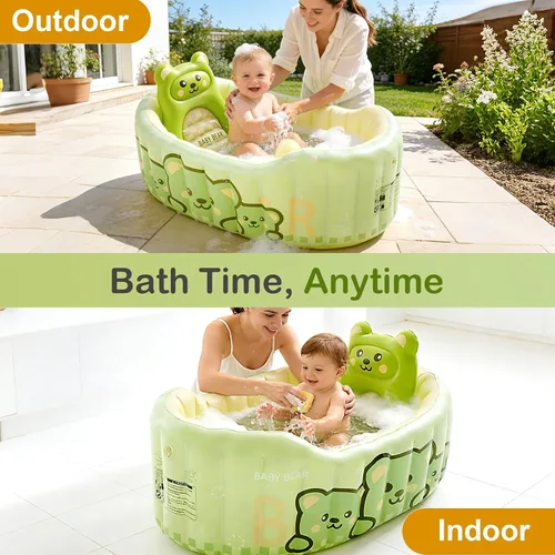 Miniatura 7 de Bañera inflable para bebé, bañera reclinable para recién nacidos a niños pequeños con cojín de respaldo suave y bomba de aire, bañera plegable