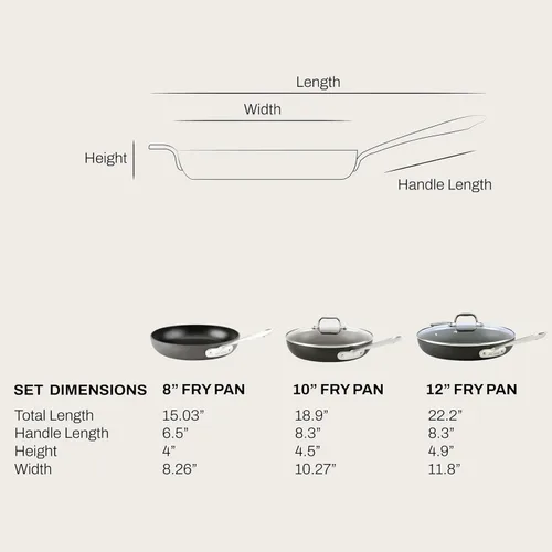 Miniatura 3 de All-Clad HA1 - Juego de sartenes antiadherentes anodizadas duras, 3 piezas, sartenes de 8 pulgadas, 10 pulgadas, 12 pulgadas con tapa, compatible