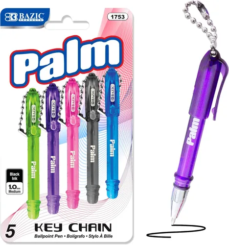 BAZIC PRODUCTS Palm - Mini bolígrafo con llavero, 5 unidades, para escritura escolar, oficina, caja de 24